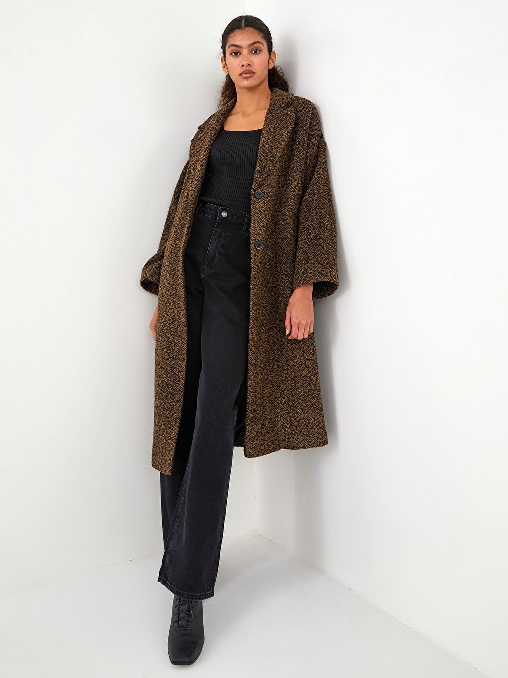 Jacket Collar Regular Long Sleeve Pocket Detailed Women's Cachet Coat-7