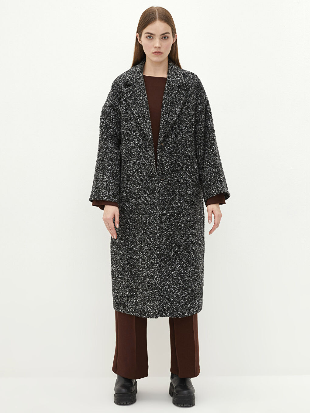 LC Waikiki Jacket Collar Regular Long Sleeve Pocket Detailed Women's Cachet Coat -W15858Z8-E3B