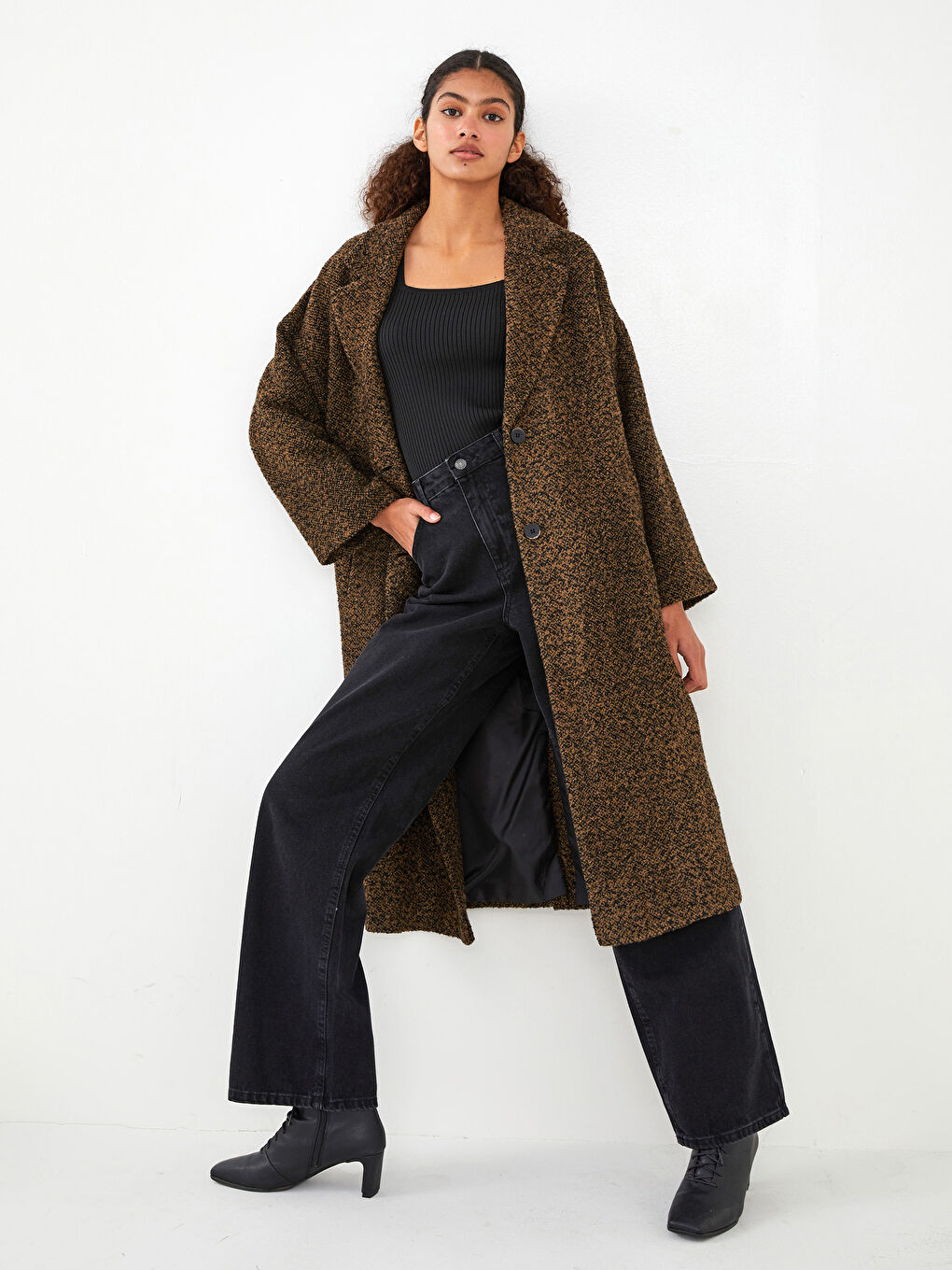 Jacket Collar Regular Long Sleeve Pocket Detailed Women's Cachet Coat-3