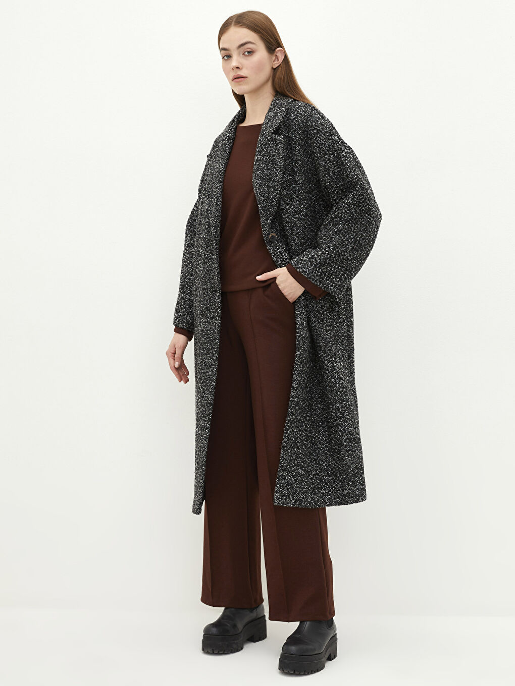 LC Waikiki Jacket Collar Regular Long Sleeve Pocket Detailed Women's Cachet Coat -W15858Z8-E3B