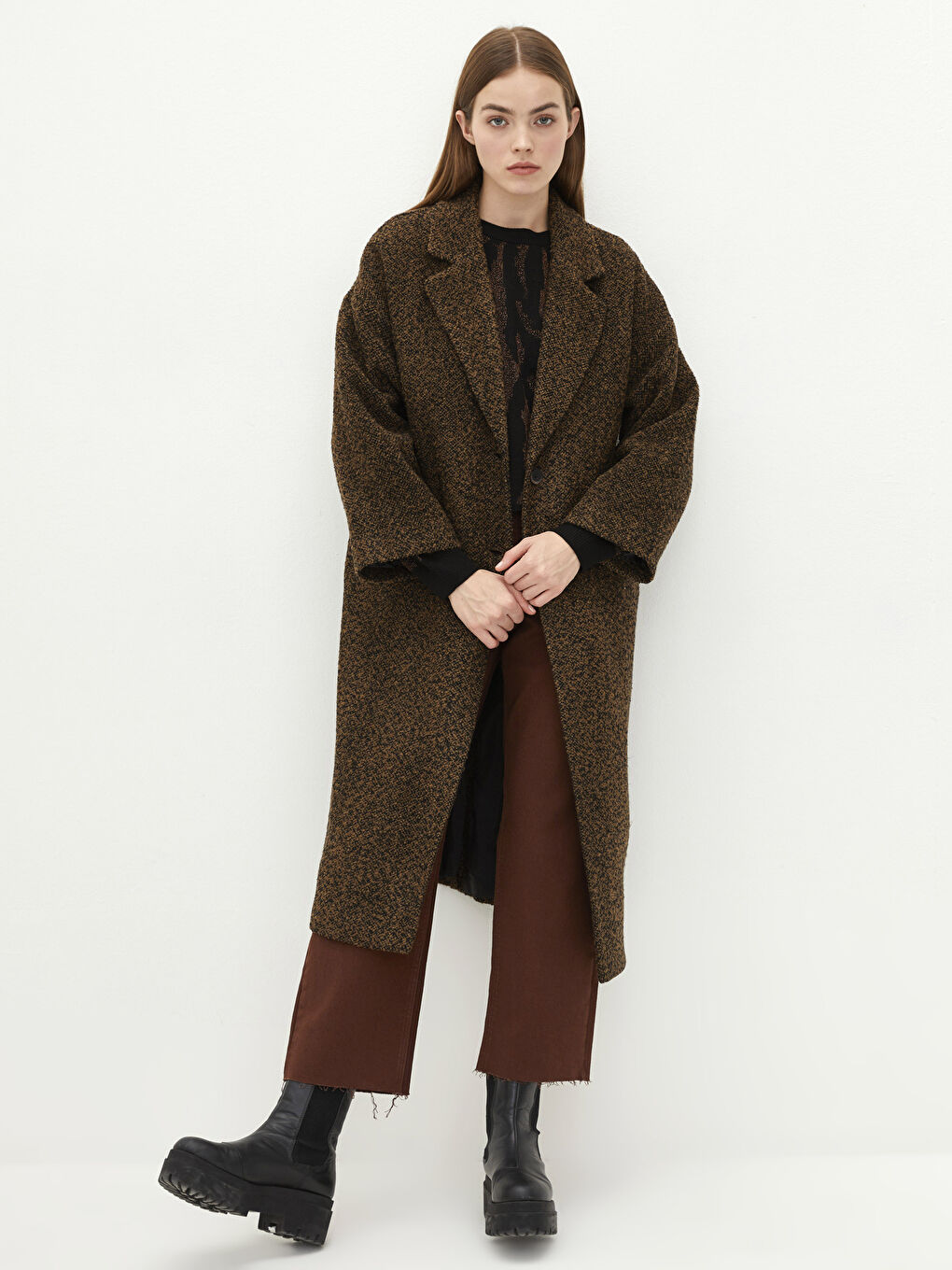 Jacket Collar Regular Long Sleeve Pocket Detailed Women's Cachet Coat-2