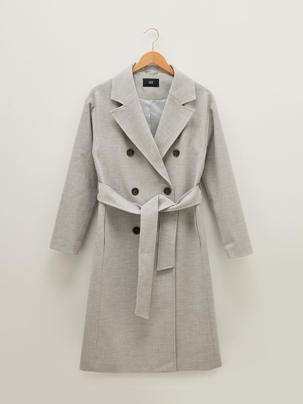 Jacket Collar Front Buttoned Waist Belted Long Sleeve Thick Women's Cachet Coat-12