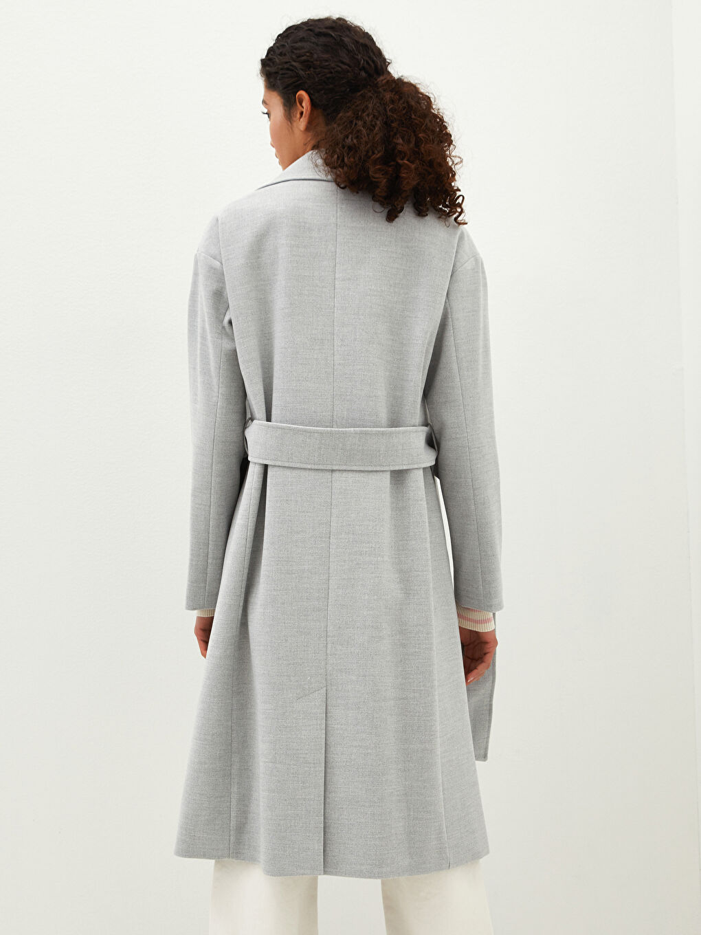 Jacket Collar Front Buttoned Waist Belted Long Sleeve Thick Women's Cachet Coat-11