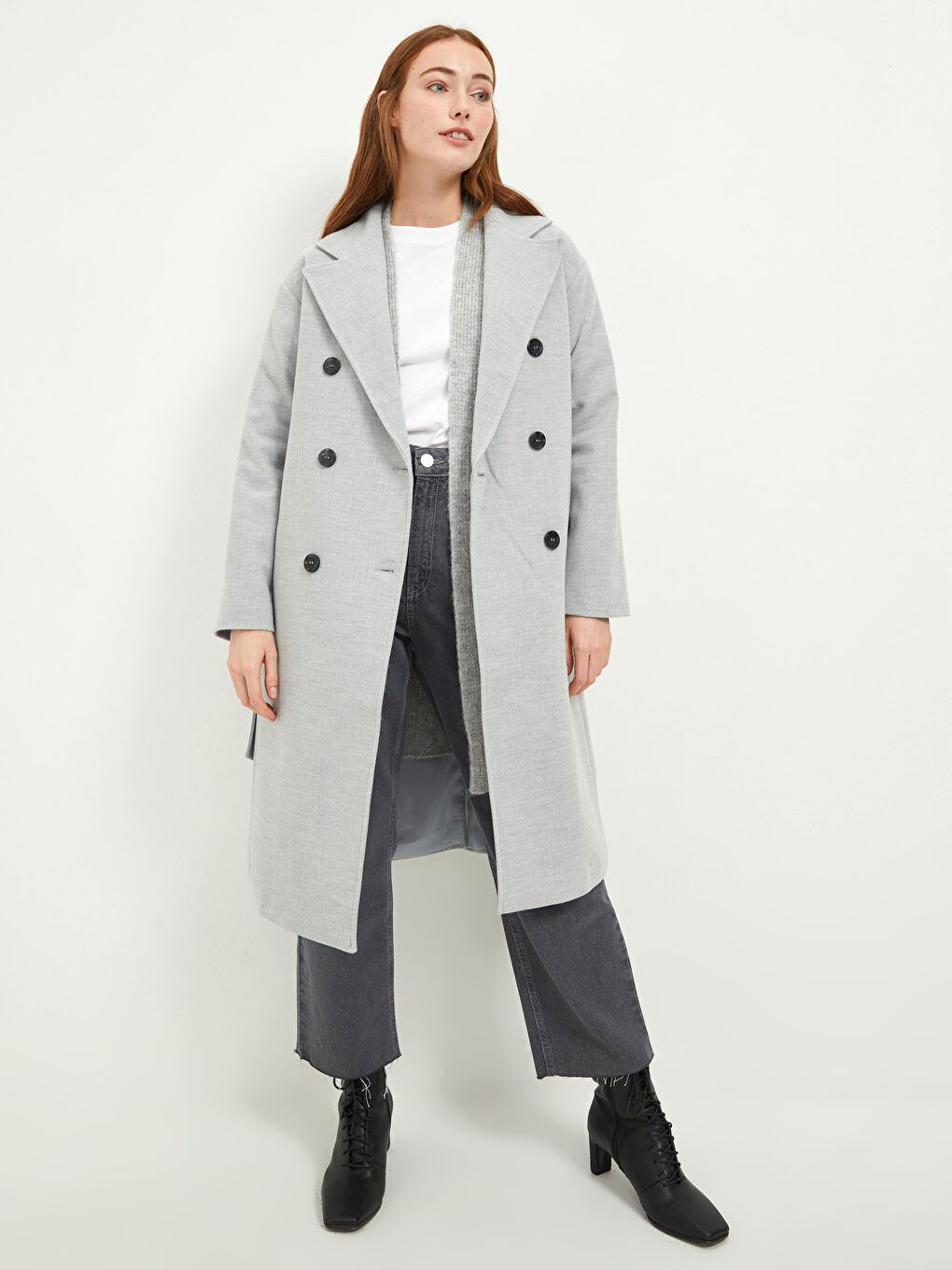 Jacket Collar Front Buttoned Waist Belted Long Sleeve Thick Women's Cachet Coat-3