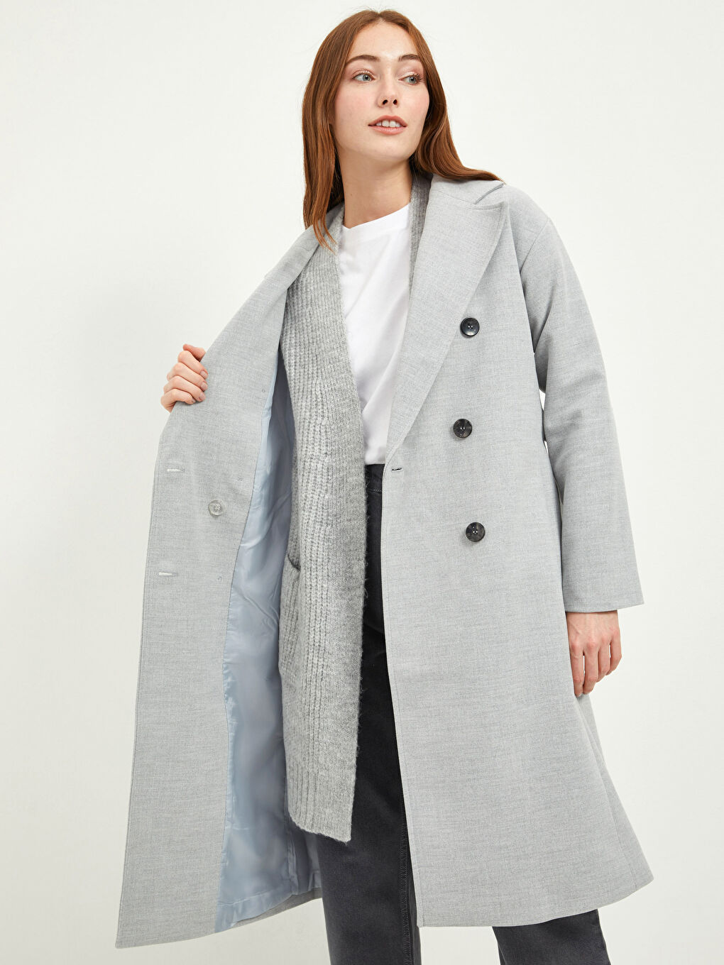 Jacket Collar Front Buttoned Waist Belted Long Sleeve Thick Women's Cachet Coat-4