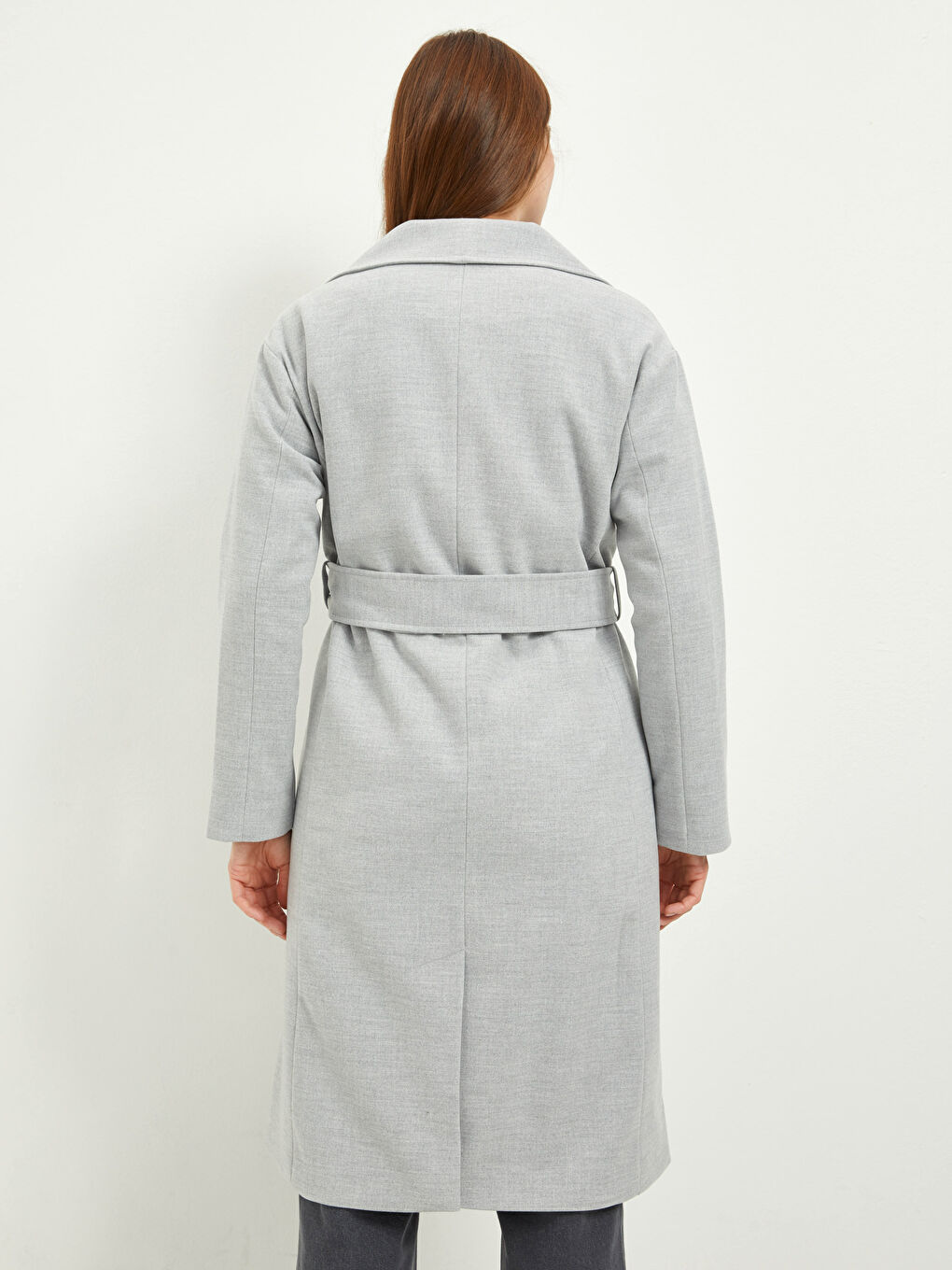 Jacket Collar Front Buttoned Waist Belted Long Sleeve Thick Women's Cachet Coat-6