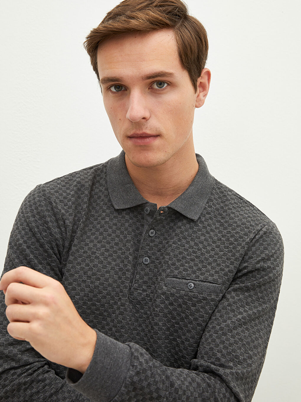 Polo Neck Long Sleeve Men's Sweatshirt-1