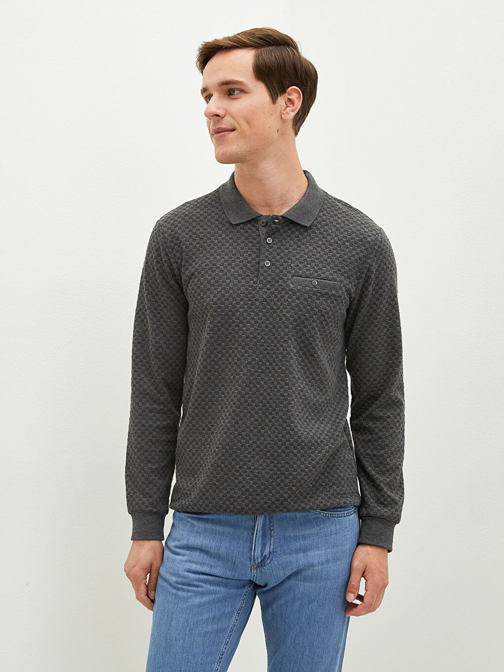 Polo Neck Long Sleeve Men's Sweatshirt-4