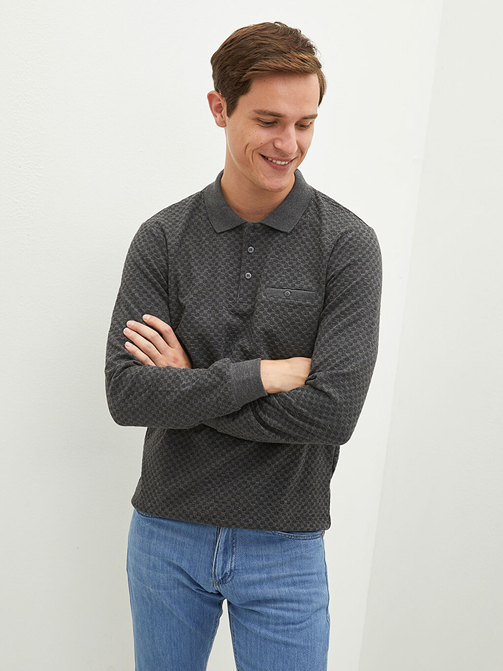 Polo Neck Long Sleeve Men's Sweatshirt