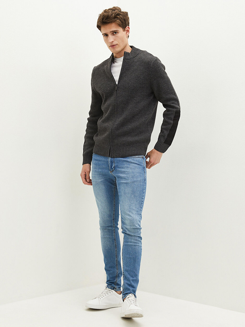 Standard Fit Turtle Neck Long Sleeve Men's Tricot Cardigan-1