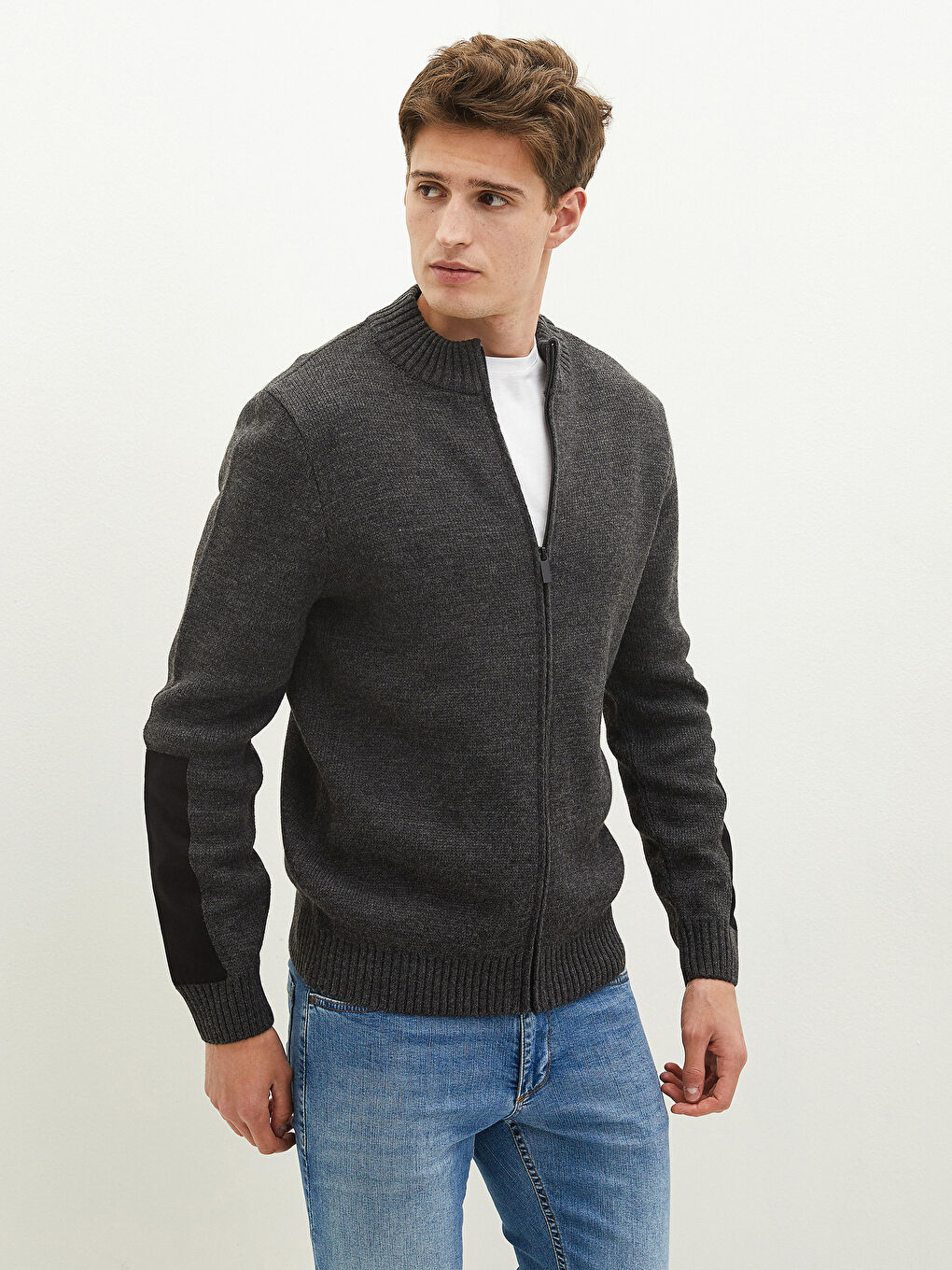 Standard Fit Turtle Neck Long Sleeve Men's Tricot Cardigan-3