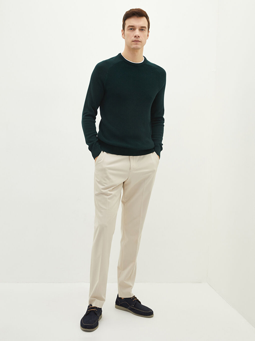 Yeşil Bisiklet Yaka Uzun Kollu İnce Erkek Triko Kazak-2