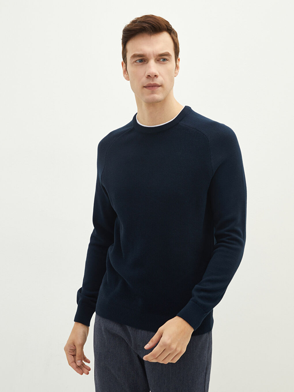 Lacivert Bisiklet Yaka Uzun Kollu İnce Erkek Triko Kazak