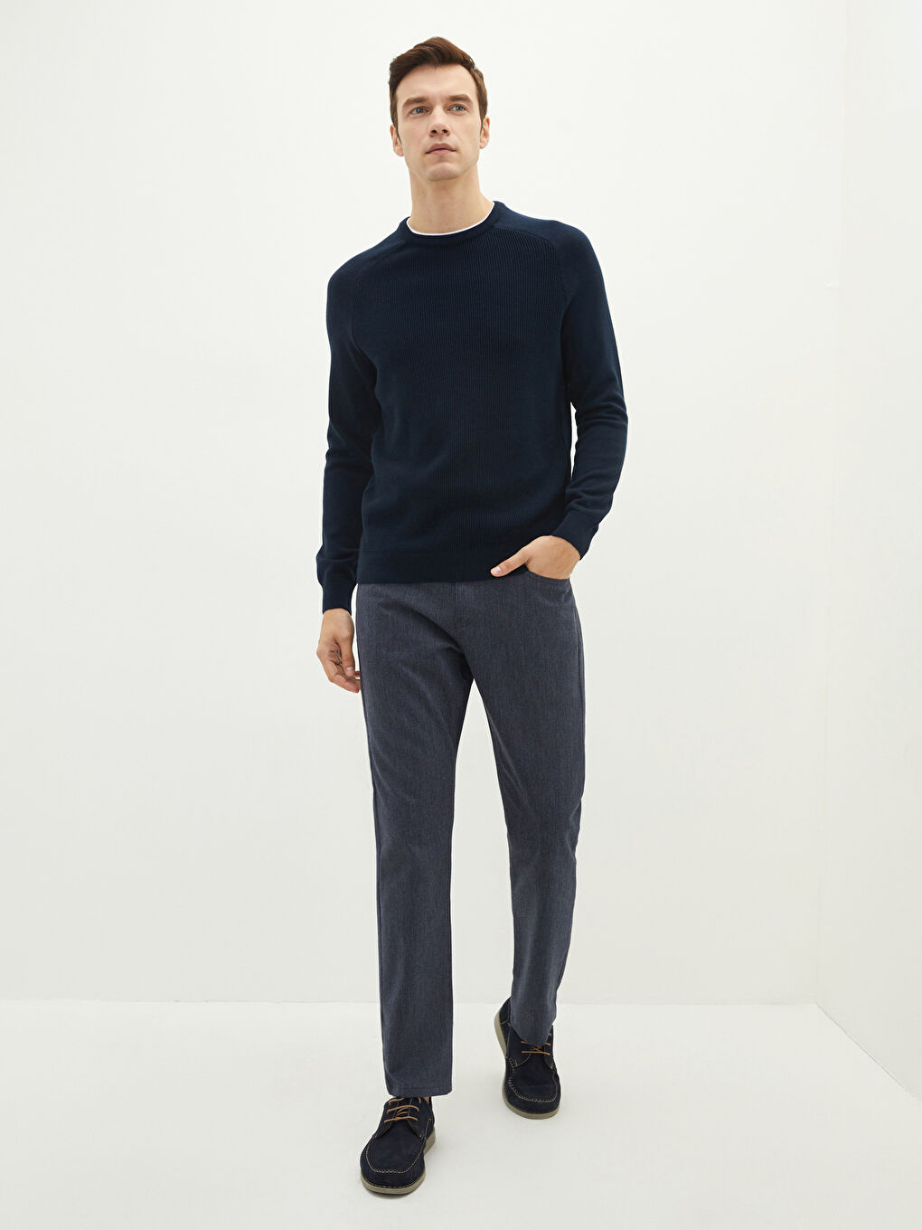 Lacivert Bisiklet Yaka Uzun Kollu İnce Erkek Triko Kazak-2