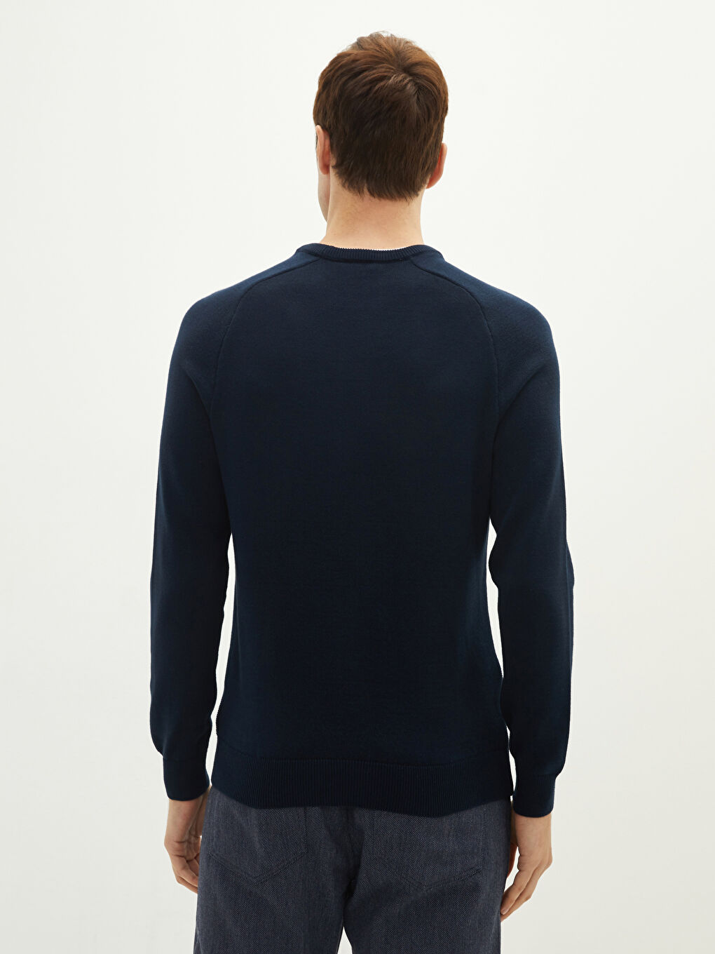 Lacivert Bisiklet Yaka Uzun Kollu İnce Erkek Triko Kazak-4