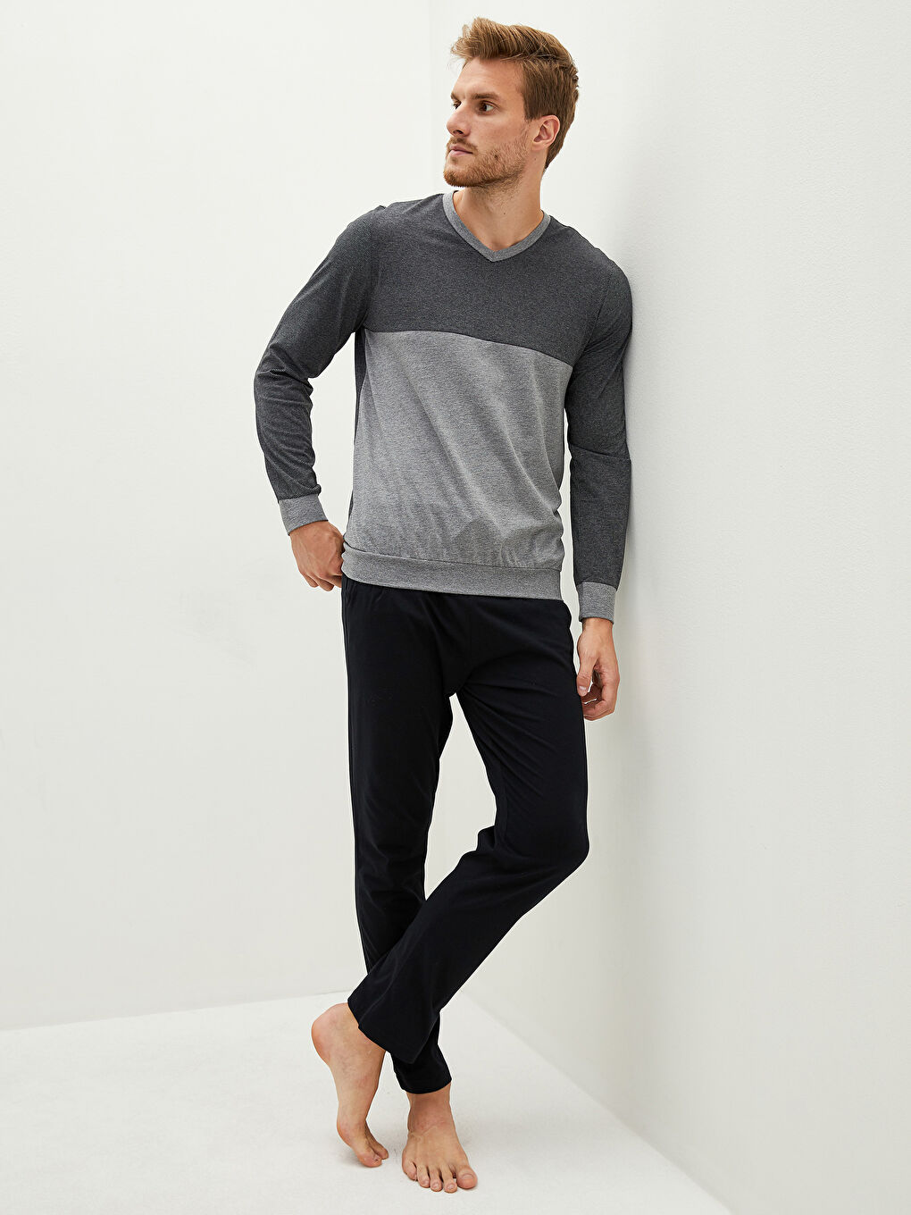 Gri Standart Kalıp Erkek Pijama Takımı