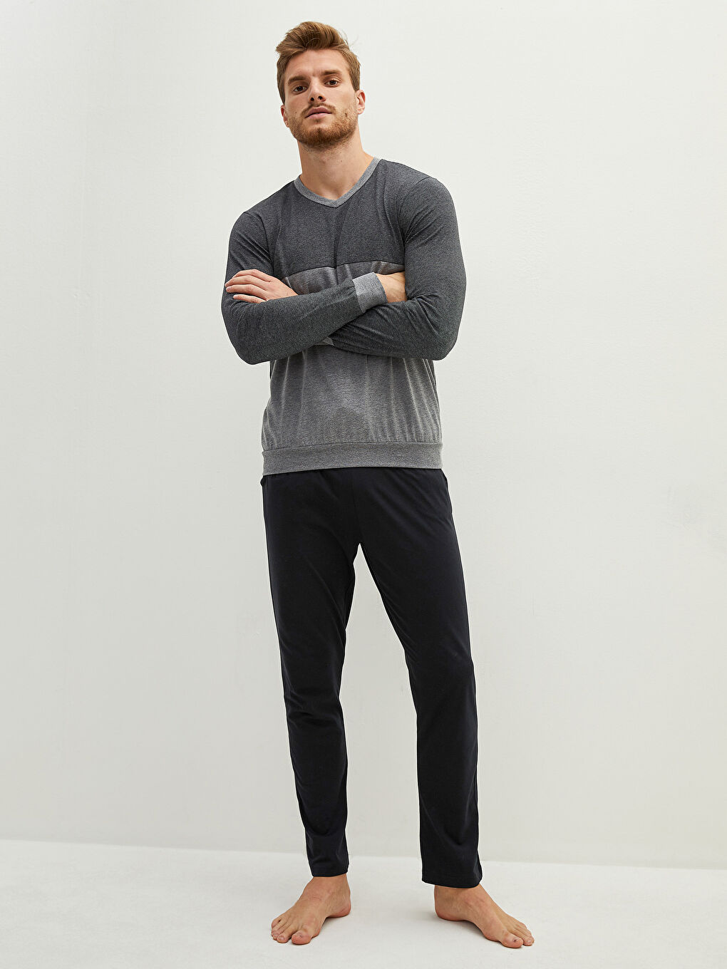 Gri Standart Kalıp Erkek Pijama Takımı-1