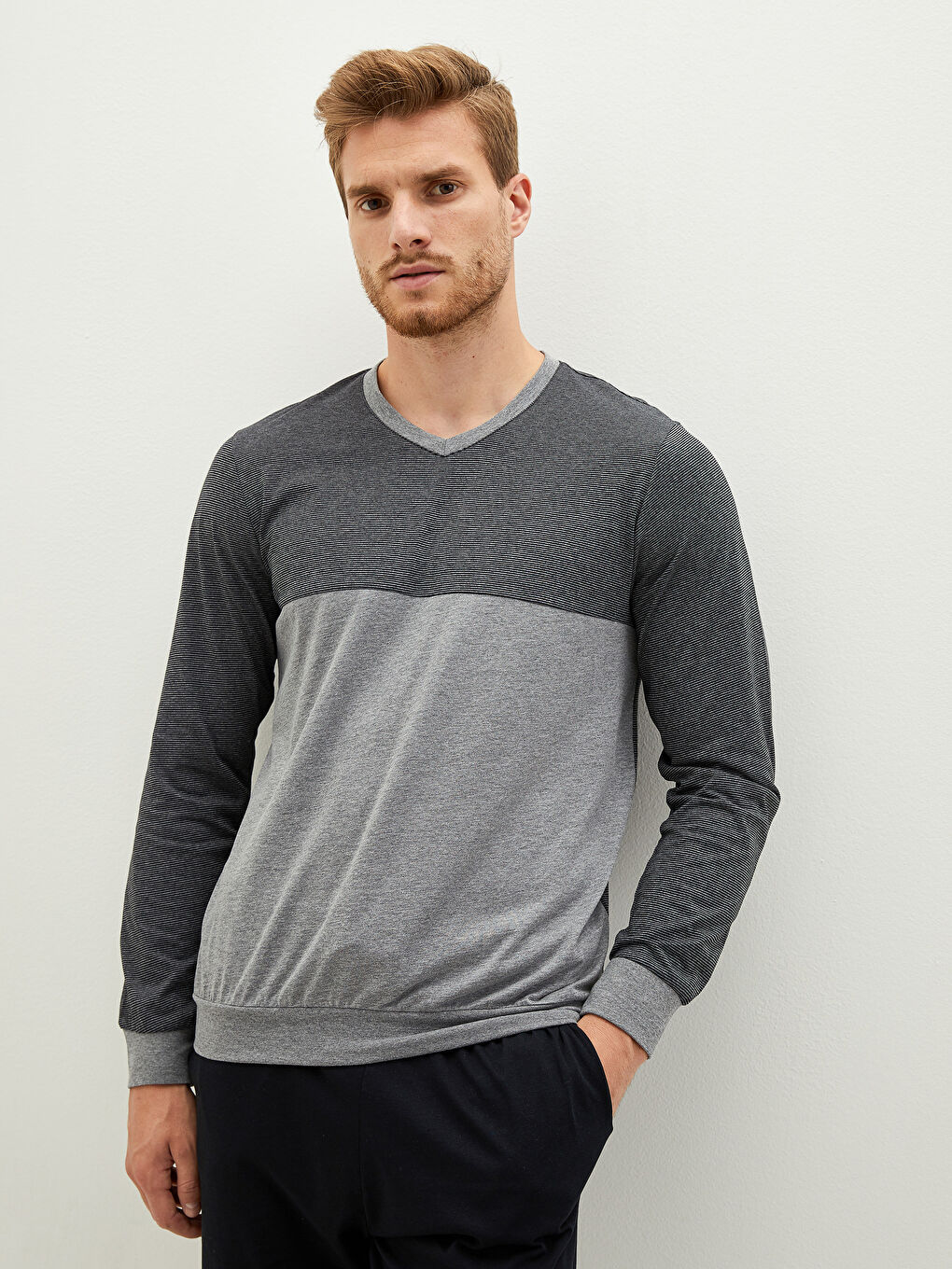 Gri Standart Kalıp Erkek Pijama Takımı-3