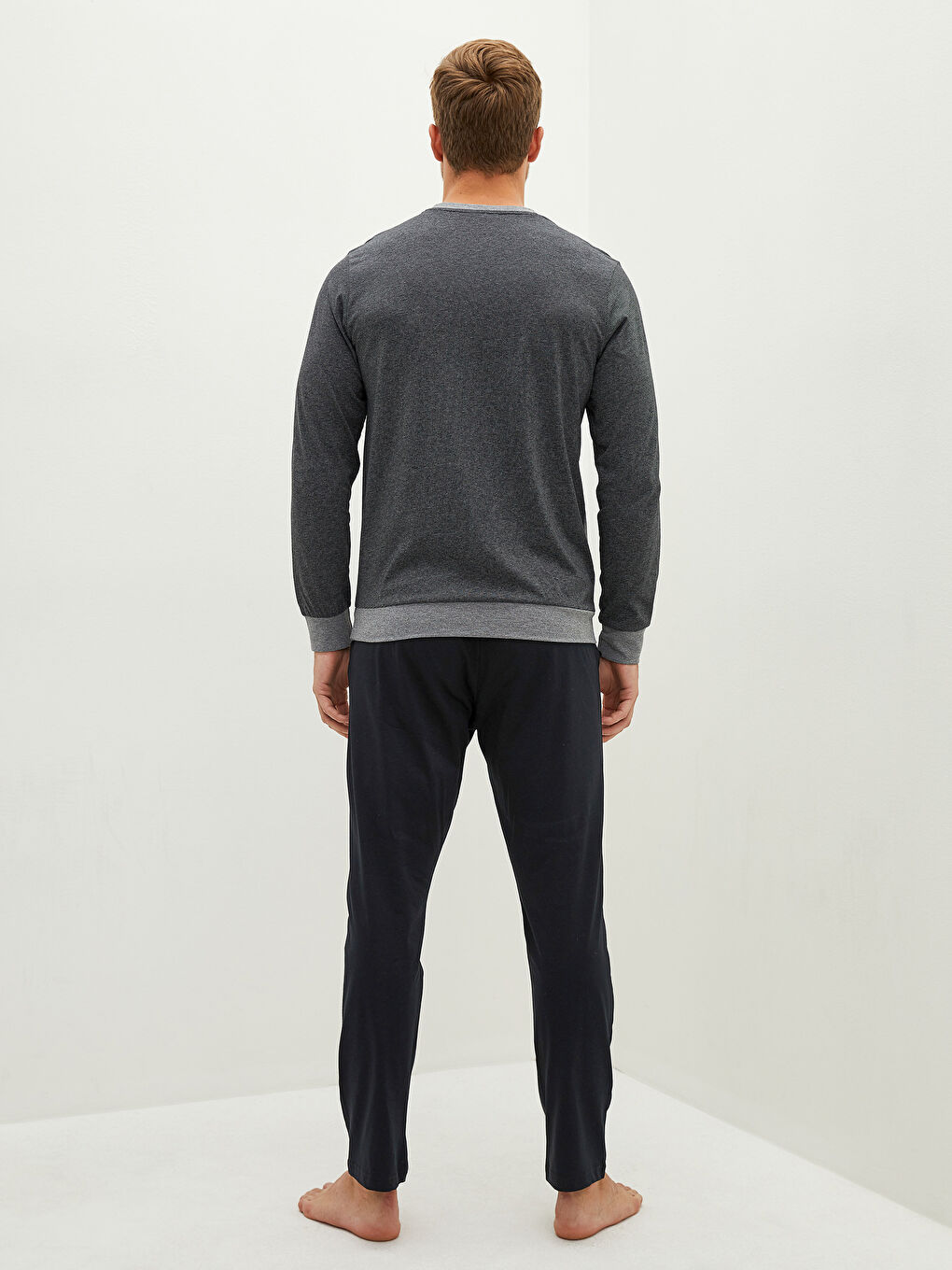 Gri Standart Kalıp Erkek Pijama Takımı-4
