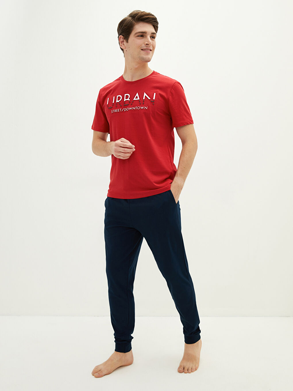 Lacivert Standart Kalıp Baskılı Erkek Pijama Takımı-1