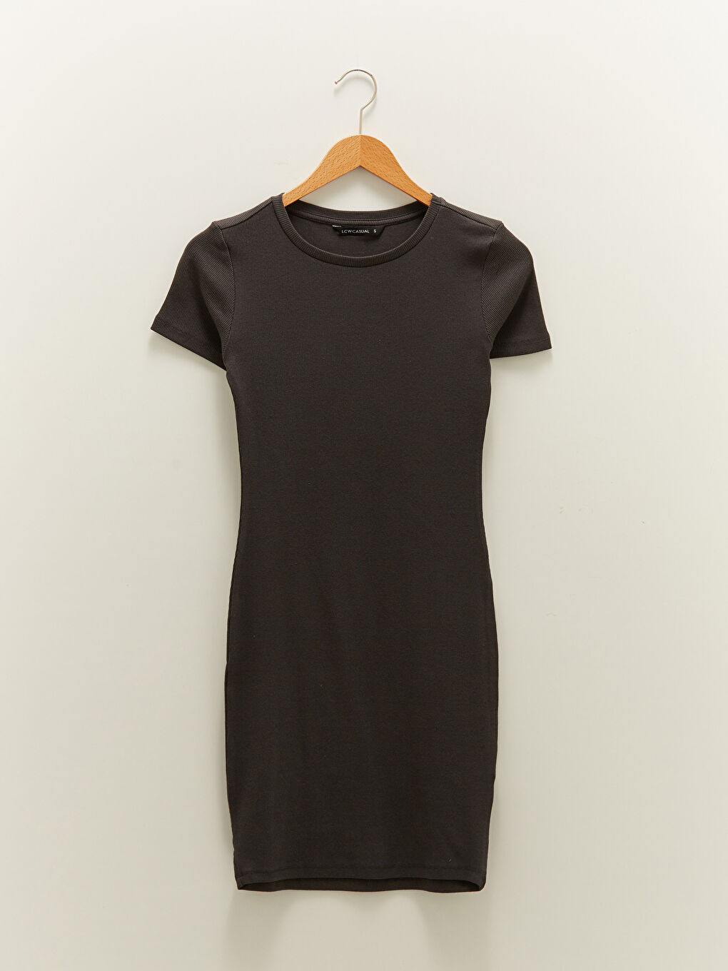 LCW Vision Crew Neck Straight Short Sleeve Women's Ribbed Bodycon Dress -W16035Z8-R4W