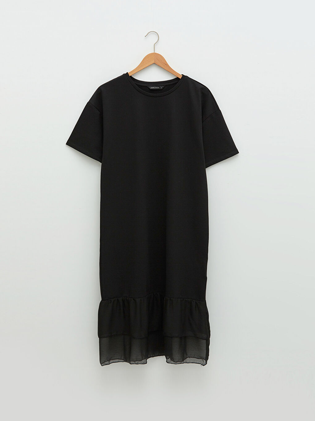 Siyah Bisiklet Yaka Düz Kısa Kollu Kadın Elbise-5