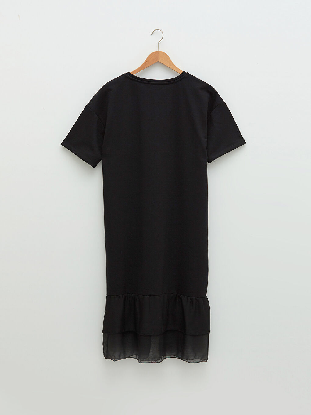 Siyah Bisiklet Yaka Düz Kısa Kollu Kadın Elbise-6