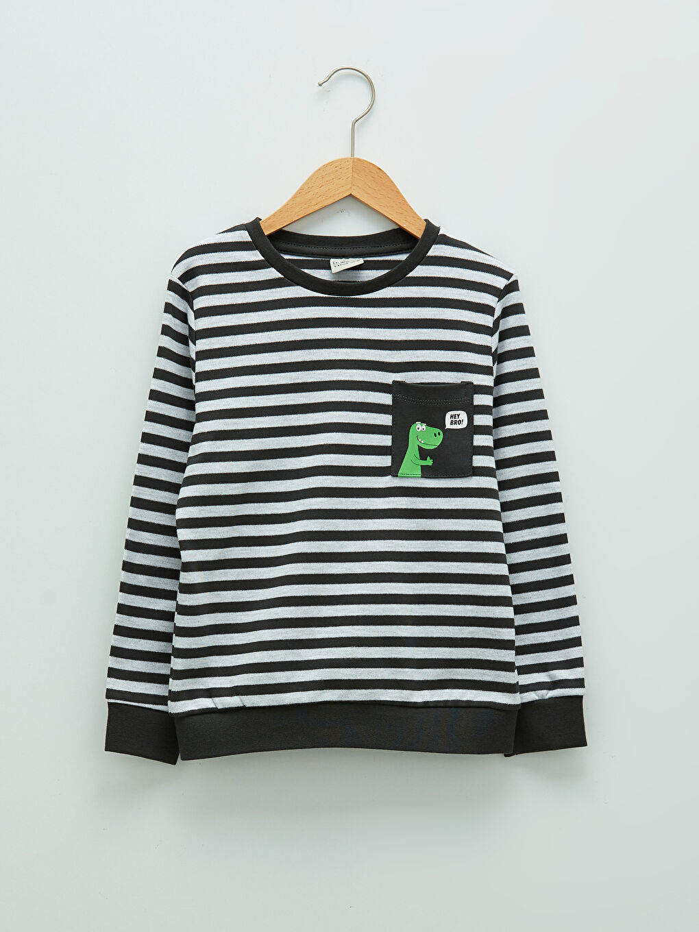 Gri Bisiklet Yaka Çizgili Uzun Kollu Erkek Çocuk Tişört