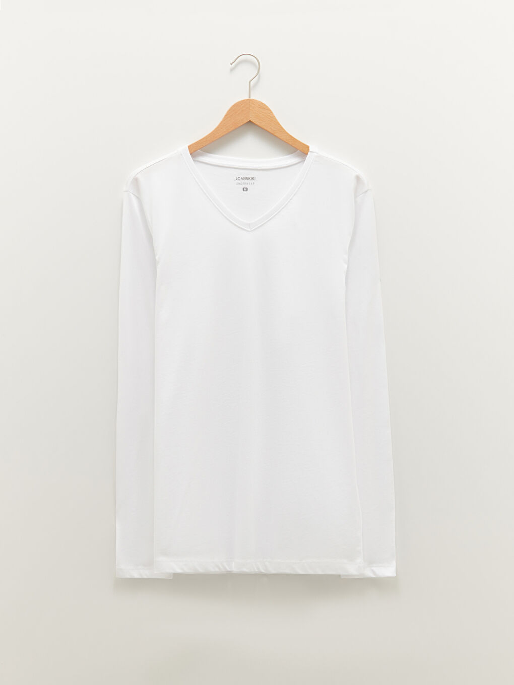 Beyaz V Yaka Uzun Kollu Pamuklu Erkek Atlet-5