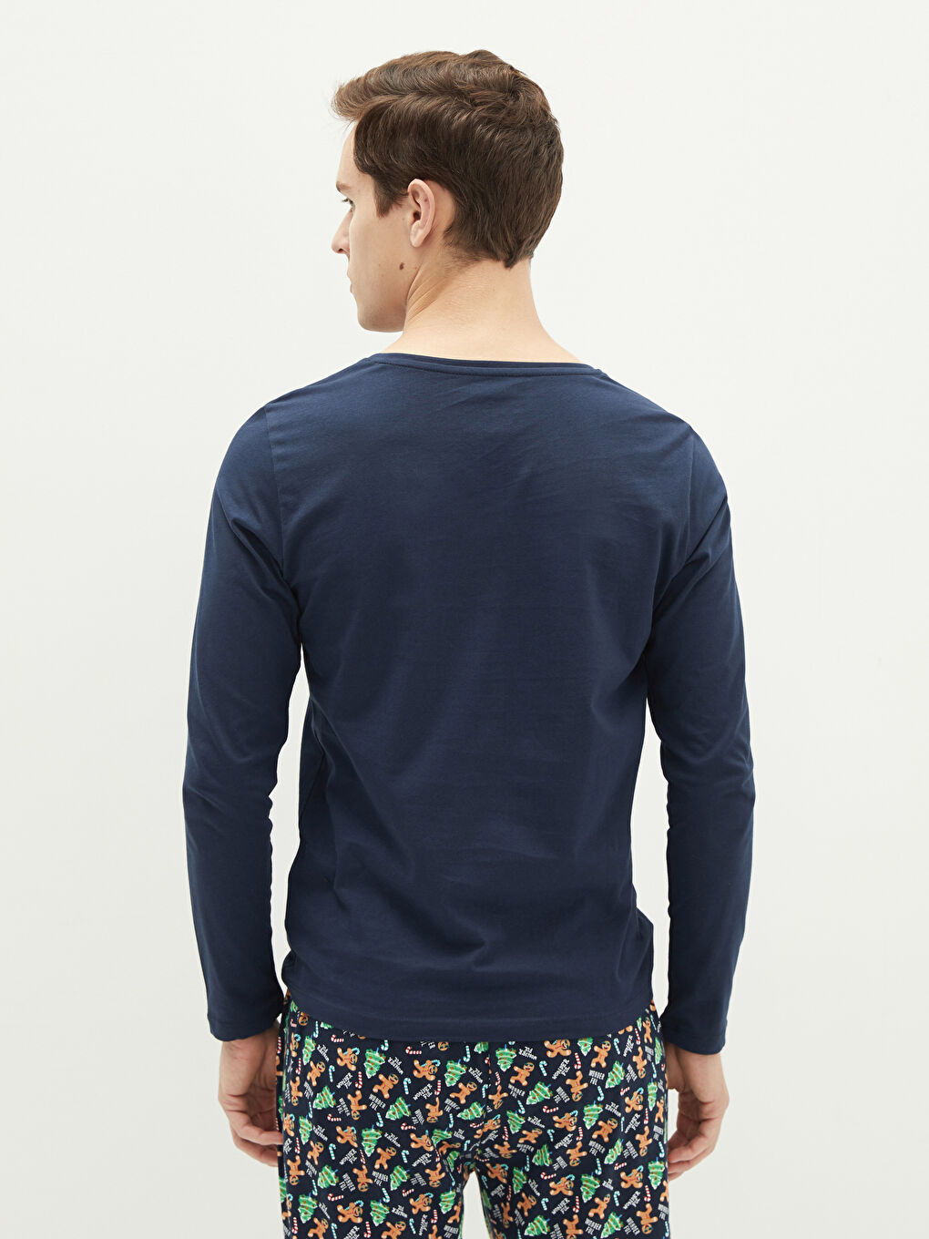 V-Neck Long Sleeve Cotton Men's Undershirt-4