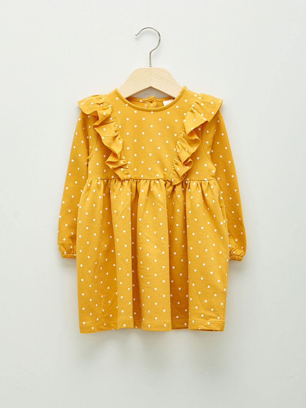 Crew Neck Long Sleeve Polka Dot Patterned Cotton Baby Girl Dress