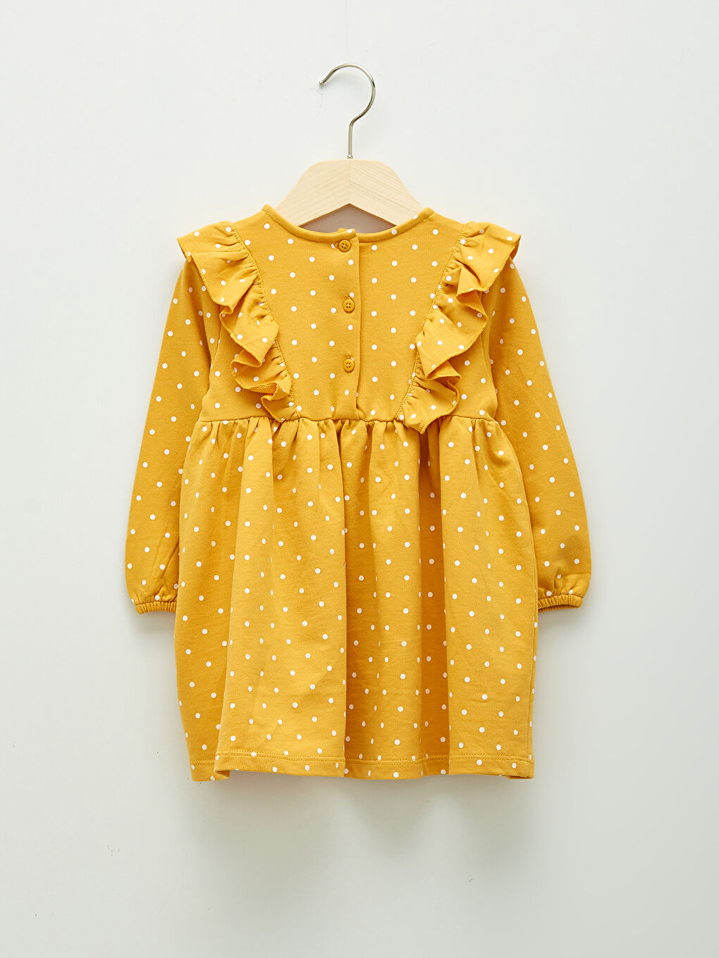 Crew Neck Long Sleeve Polka Dot Patterned Cotton Baby Girl Dress-1