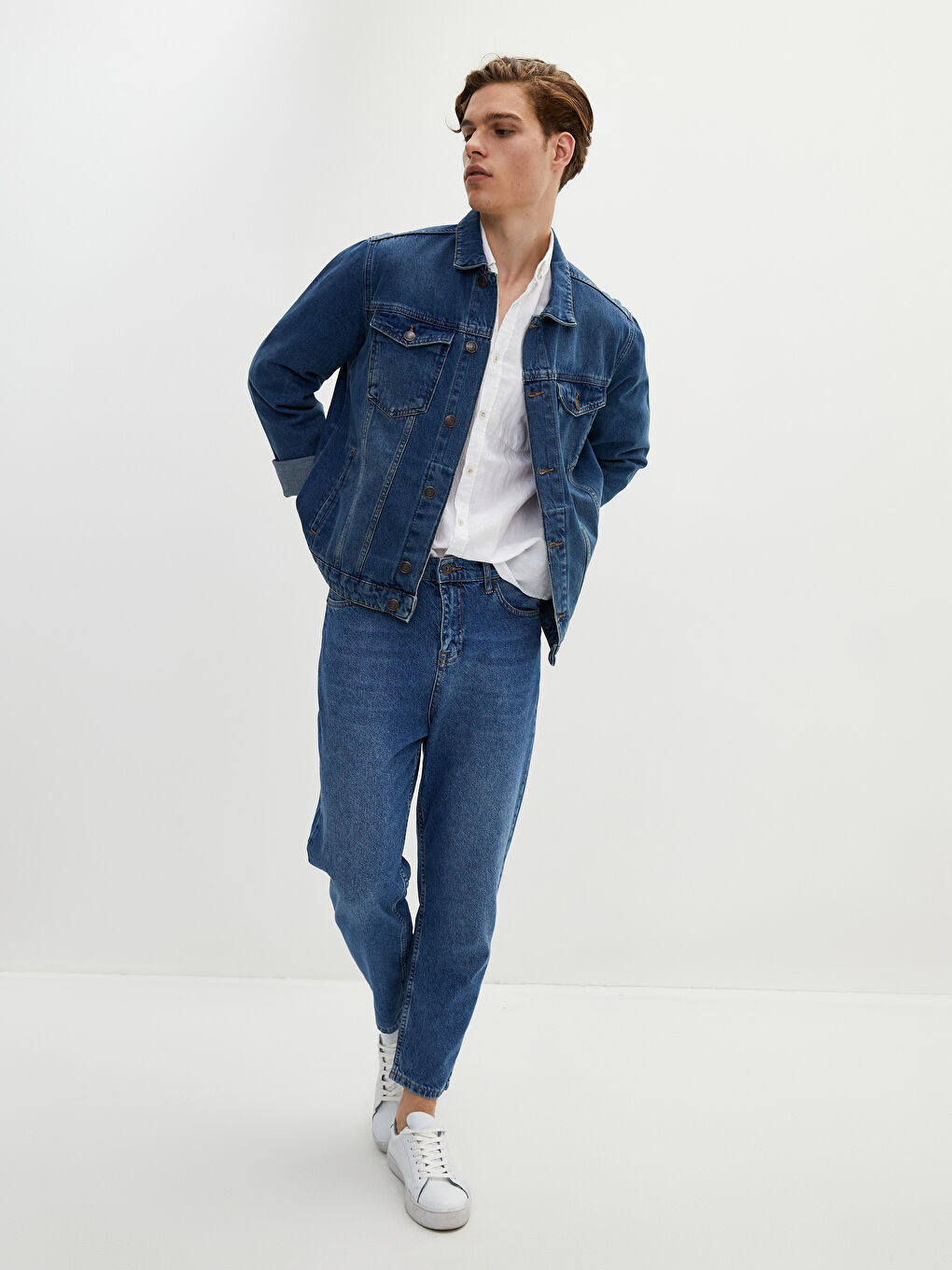 İndigo Standart Kalıp Uzun Kollu Erkek Jean Ceket-2