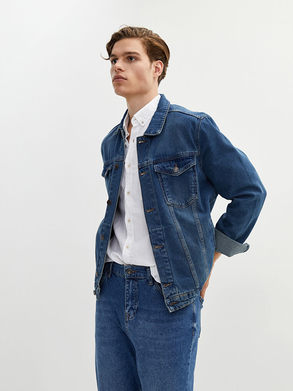 İndigo Standart Kalıp Uzun Kollu Erkek Jean Ceket-3