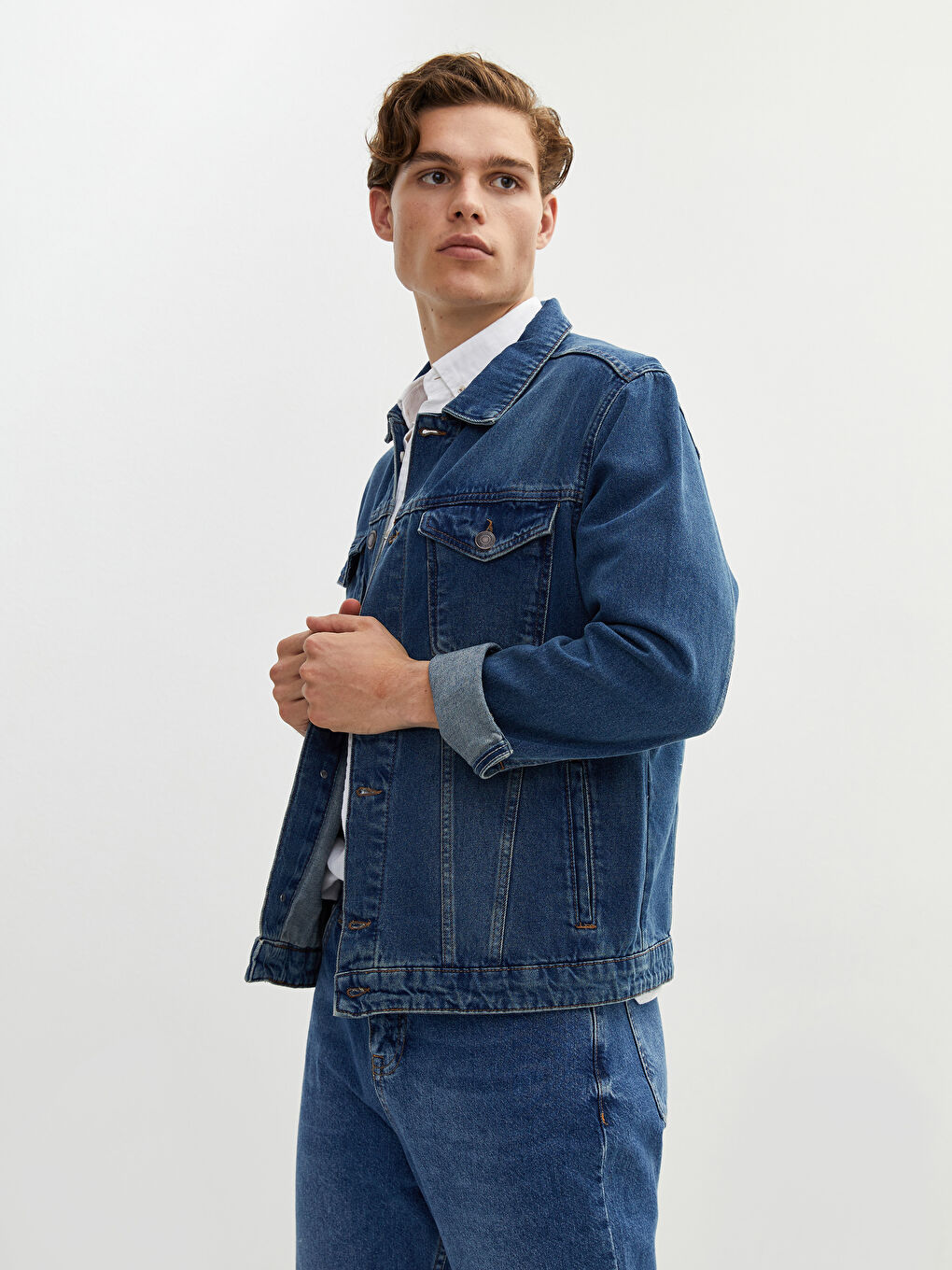 İndigo Standart Kalıp Uzun Kollu Erkek Jean Ceket
