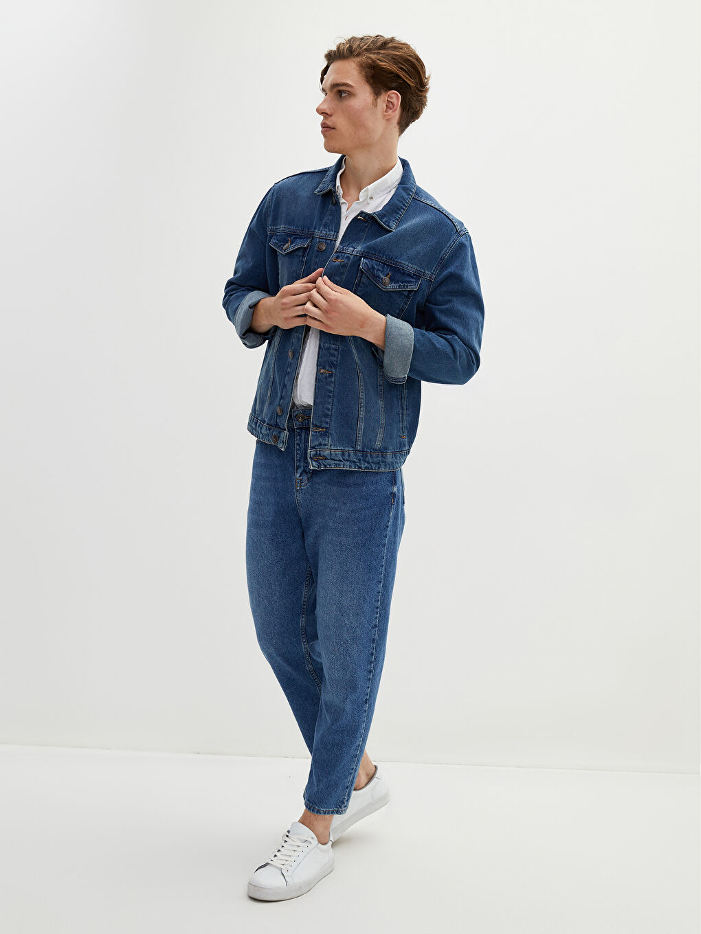 İndigo Standart Kalıp Uzun Kollu Erkek Jean Ceket-1