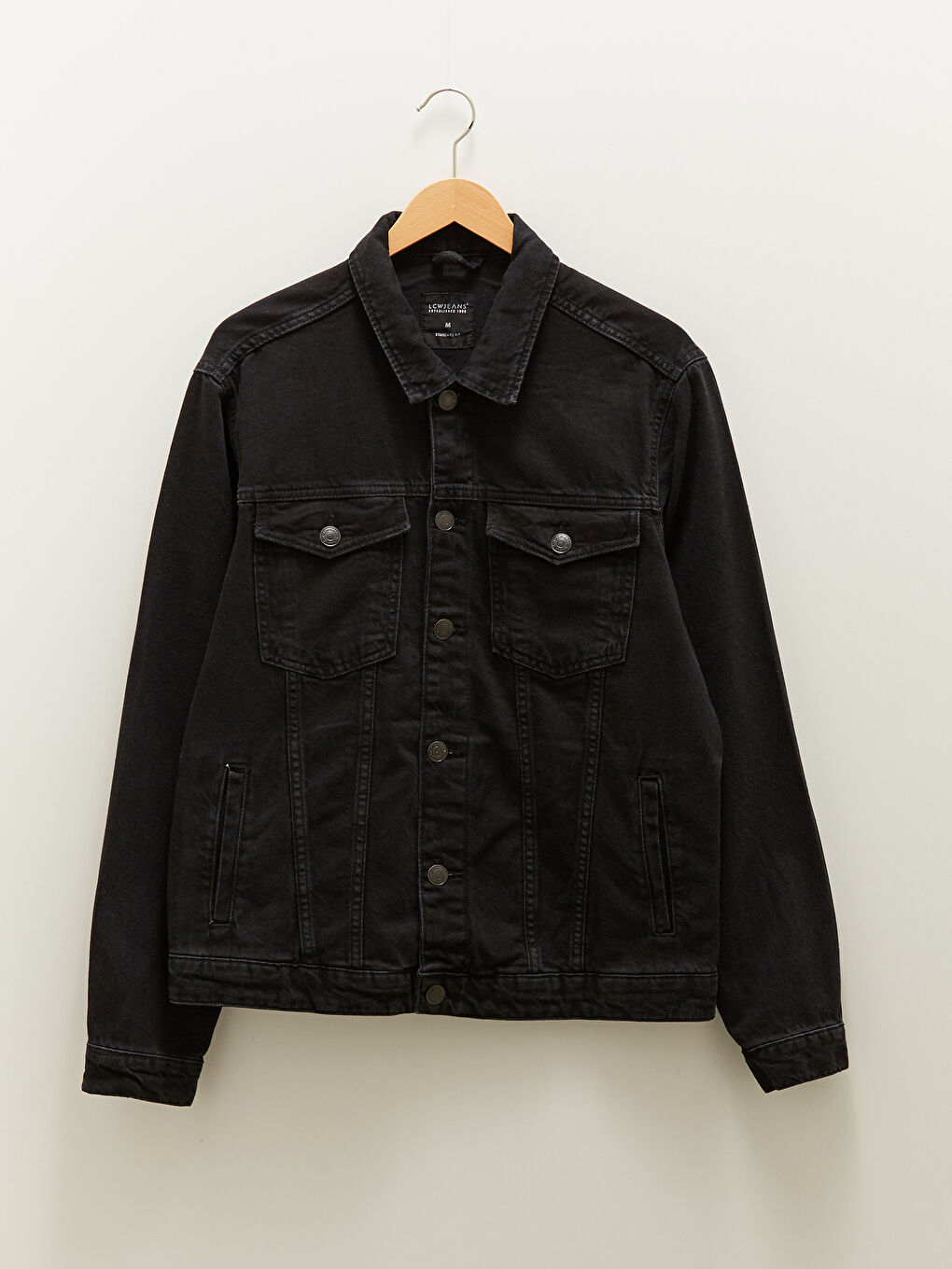 Siyah Standart Kalıp Erkek Jean Ceket-5