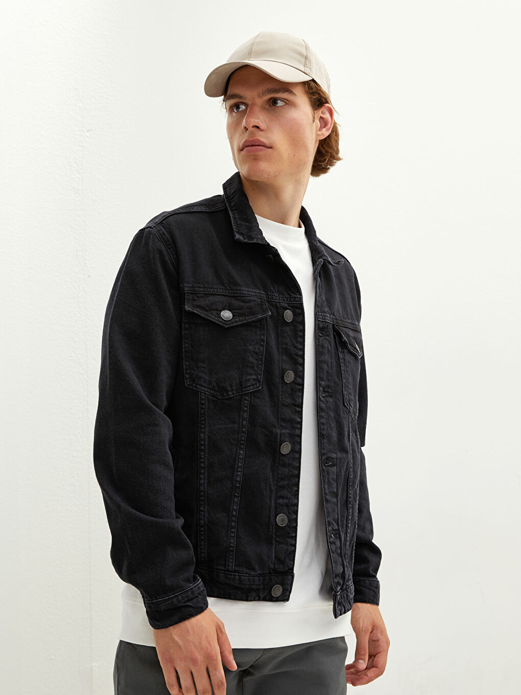 Siyah Standart Kalıp Erkek Jean Ceket