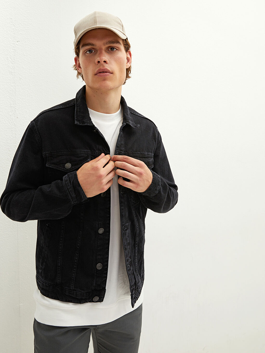 Siyah Standart Kalıp Erkek Jean Ceket-1