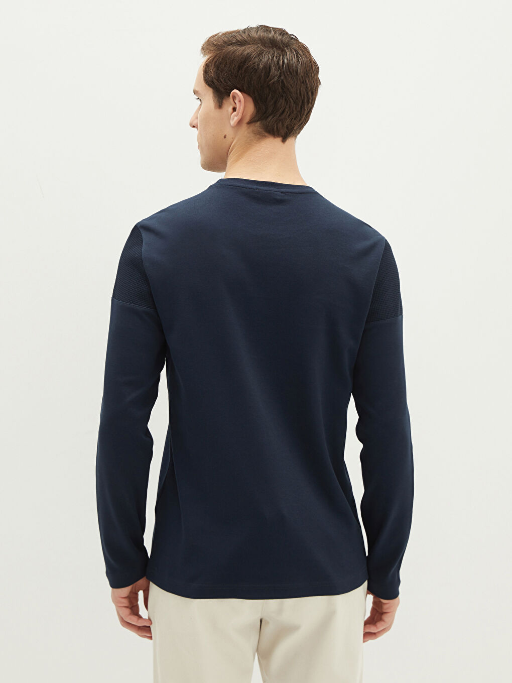 Lacivert Bisiklet Yaka Uzun Kollu Baskılı Erkek Tişört-4