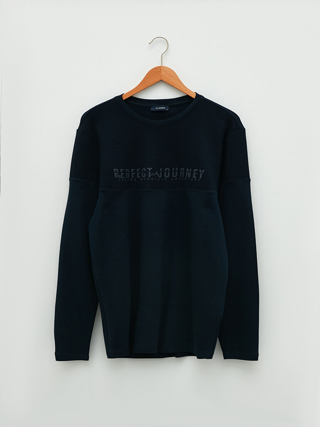 Lacivert Bisiklet Yaka Uzun Kollu Baskılı Erkek Tişört-5