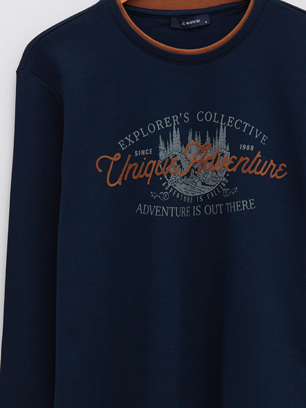 Lacivert Bisiklet Yaka Uzun Kollu Baskılı Erkek Tişört-7