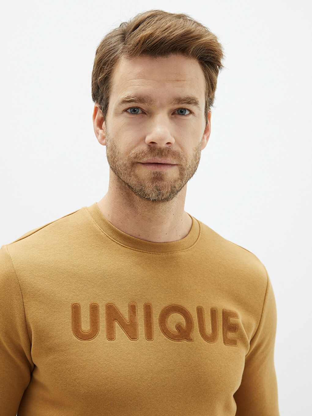 Sarı Bisiklet Yaka Uzun Kollu Baskılı Erkek Sweatshirt-3