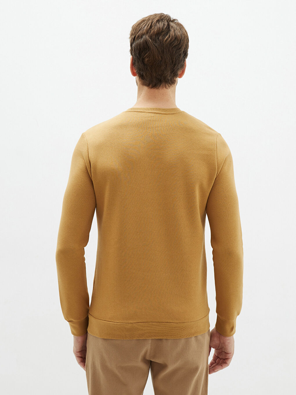 Sarı Bisiklet Yaka Uzun Kollu Baskılı Erkek Sweatshirt-4