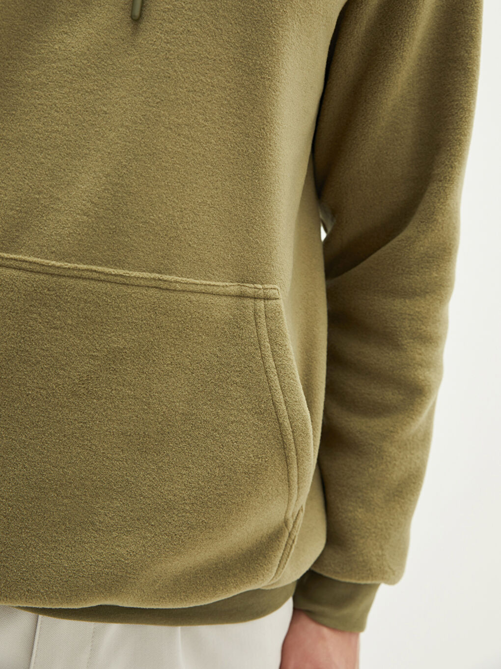 Yeşil Kapüşon Yaka Baskılı Uzun Kollu Erkek Polar Hoodie-3