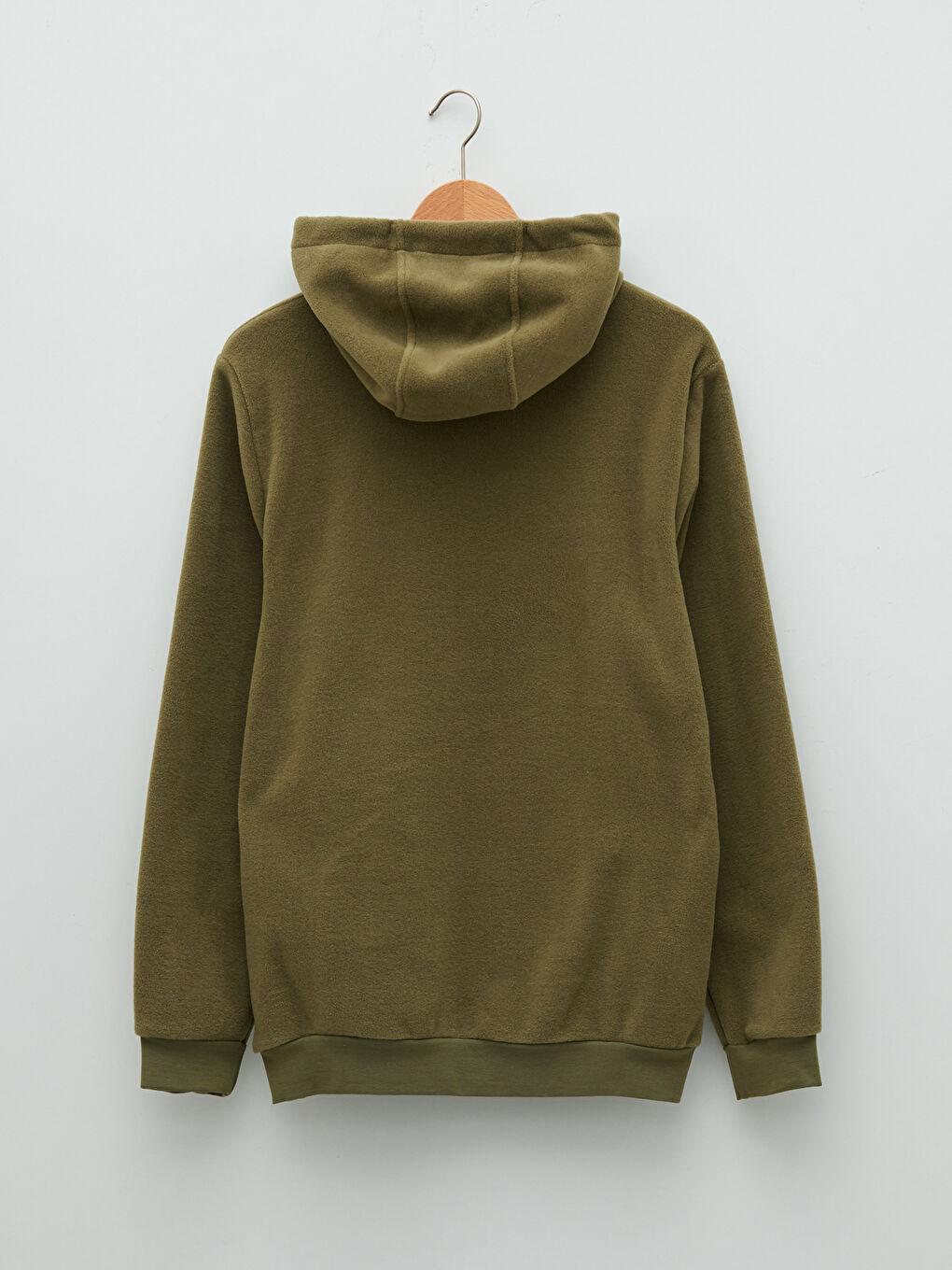 Yeşil Kapüşon Yaka Baskılı Uzun Kollu Erkek Polar Hoodie-6