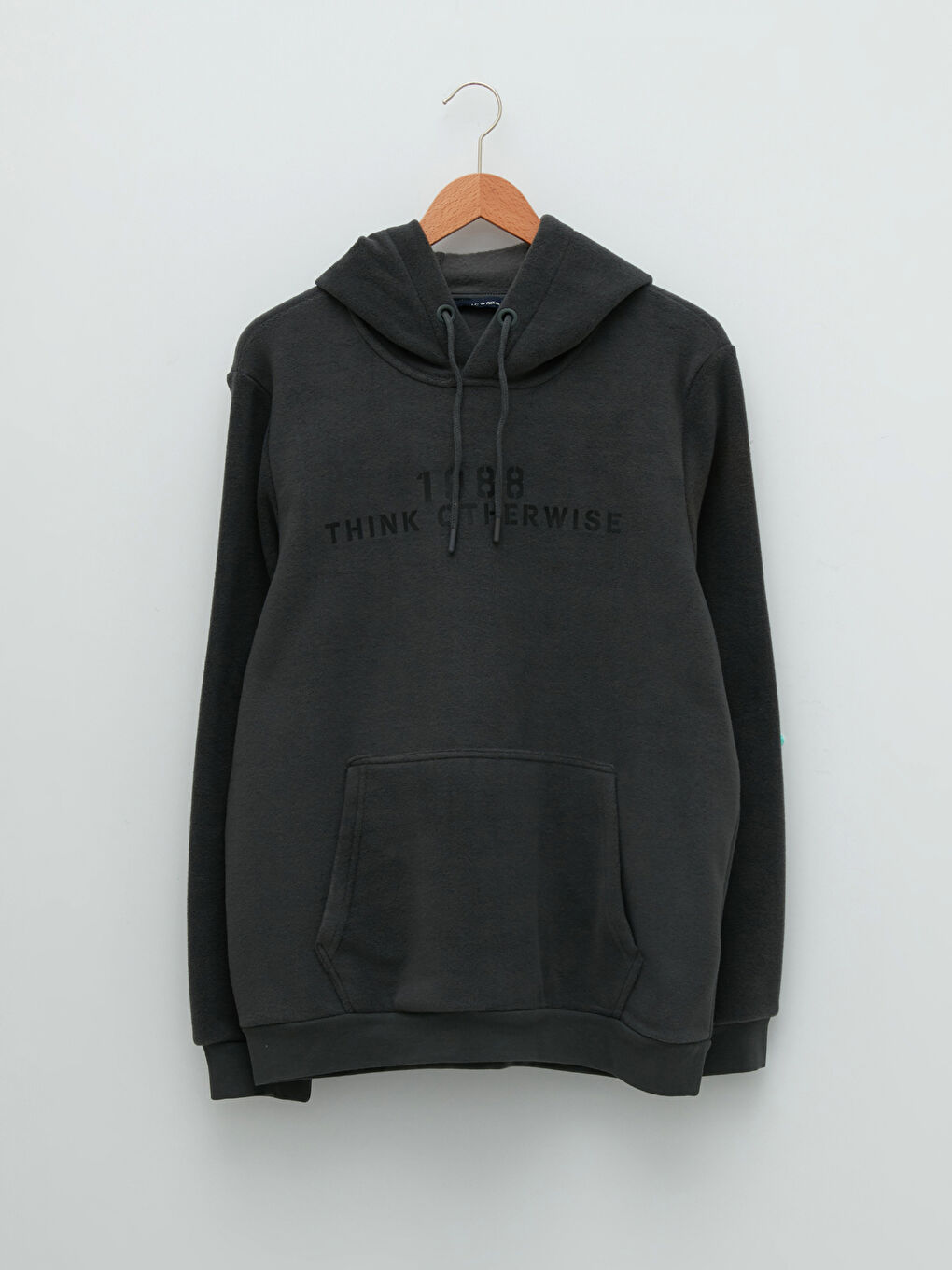 Antrasit Kapüşon Yaka Baskılı Uzun Kollu Erkek Polar Hoodie-5