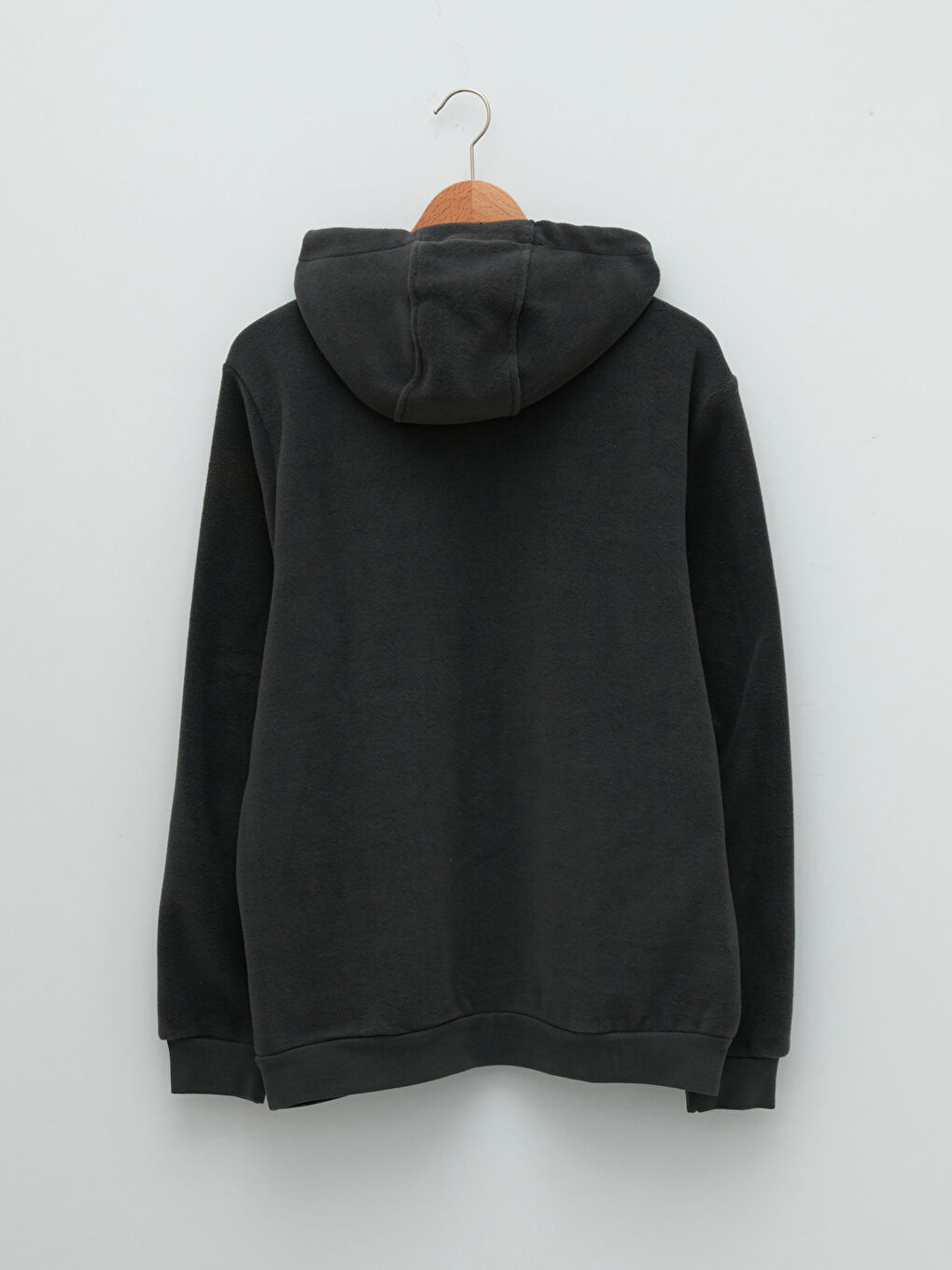 Antrasit Kapüşon Yaka Baskılı Uzun Kollu Erkek Polar Hoodie-6