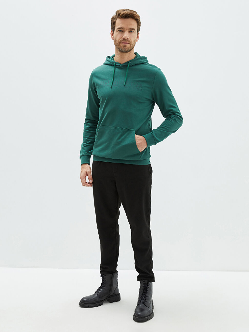 LCWAIKIKI Classic Yeşil Uzun Kollu Baskılı Erkek Hoodie - 2