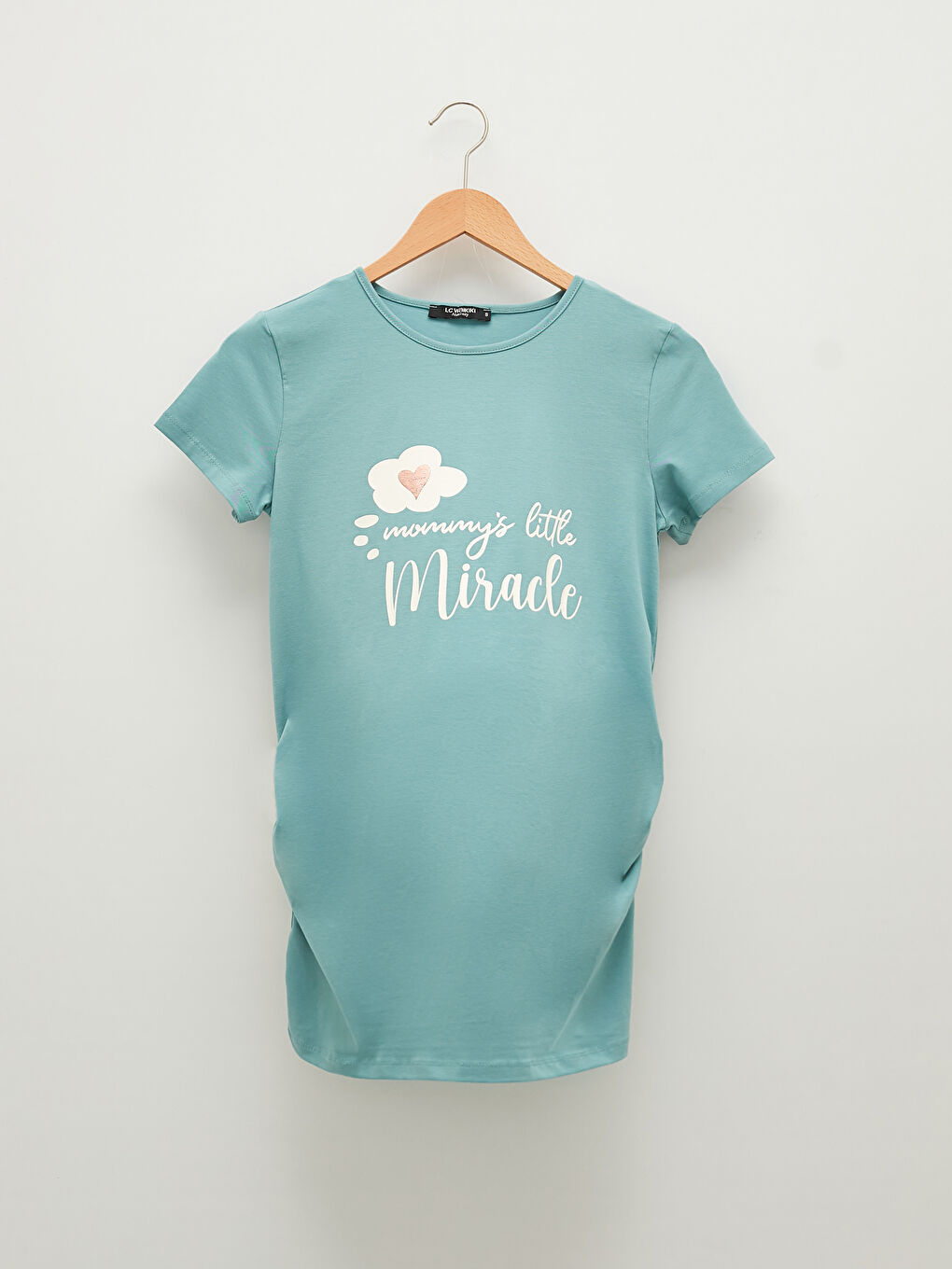 Yeşil Bisiklet Yaka Baskılı Kısa Kollu Hamile Tişört-5